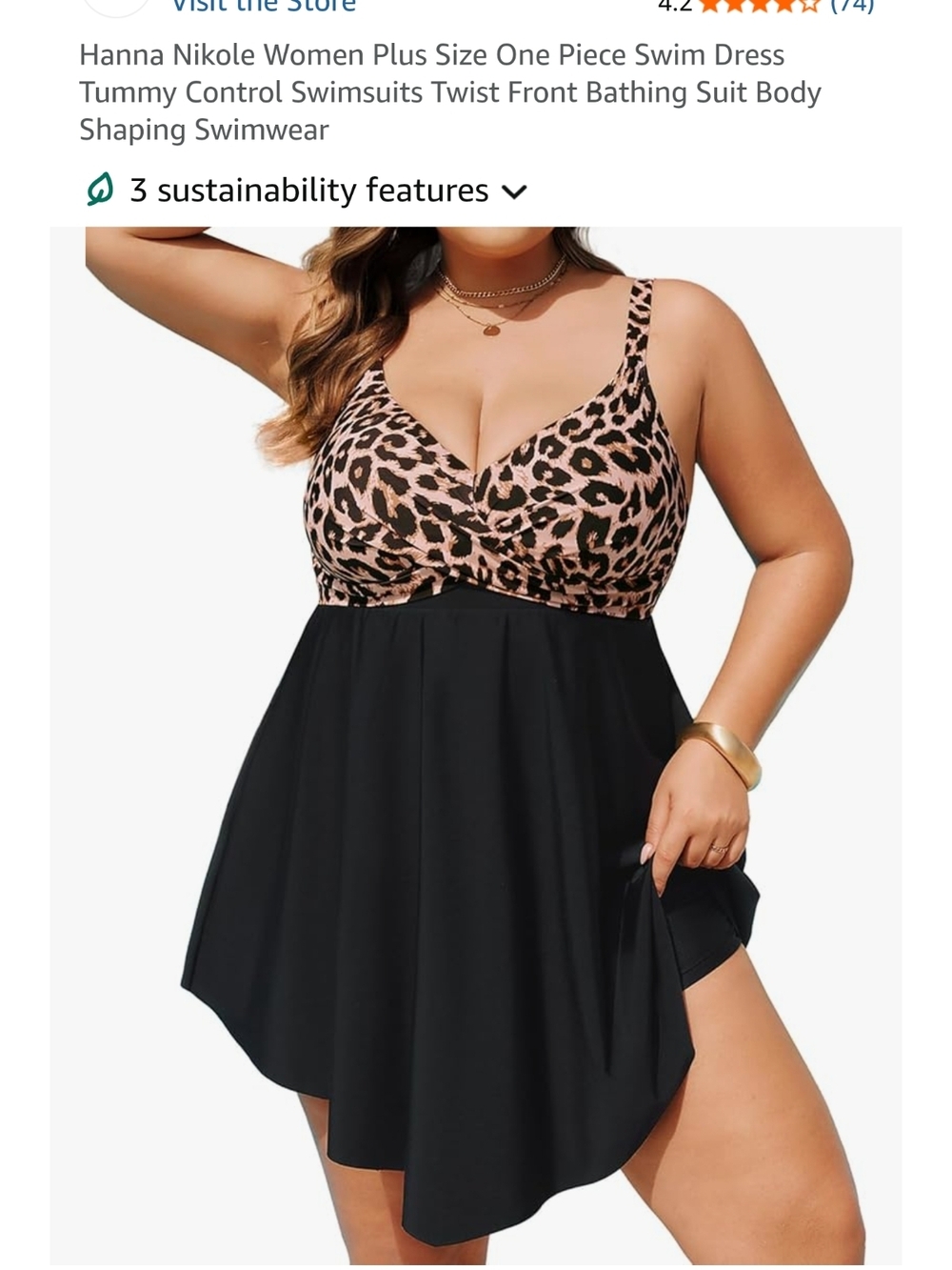 Plus Size Leopard Bust Swimdress One-Piece in Pink and Black - Picture 3 of 10